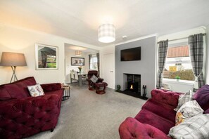 Télévision, cheminée, Netflix, livres