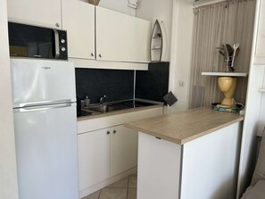 Fridge, microwave, stovetop - Air-conditioned studio with pool and parking in Port Camargue (Port Camargue)