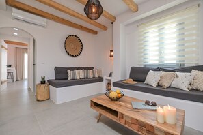 Superior Suite with Pool View and Private Hot Tub | Living area | Smart TV - Naxos Finest Hotel & Villas (Naxos)
