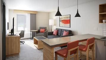 مكتب ومساحة عمل للكمبيوتر المحمول وستائر تعتيم ومكواة/لوح كي