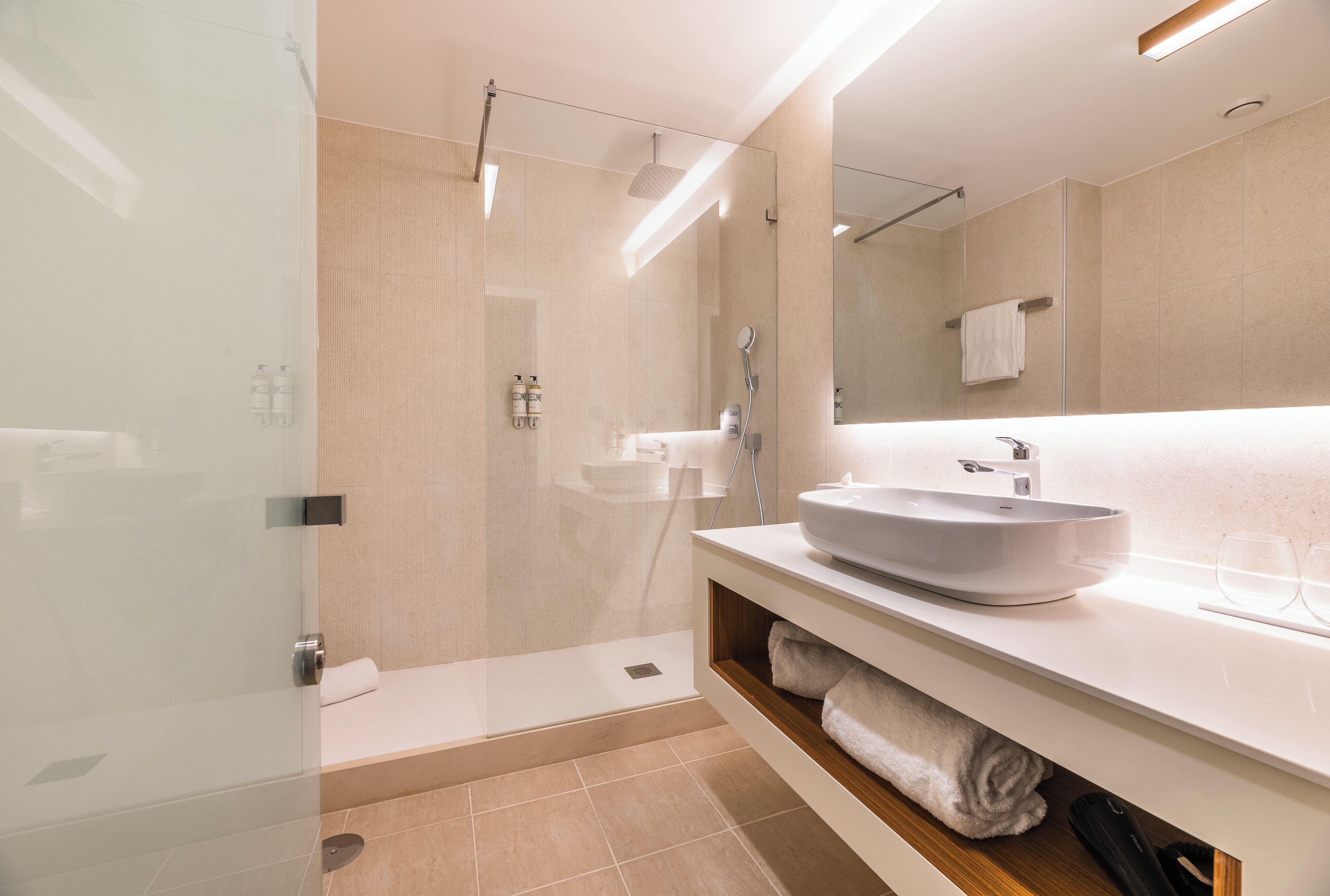 rainfall showerhead, free toiletries, hair dryer, bidet