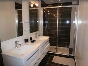 Bathtub, hair dryer, toilet paper