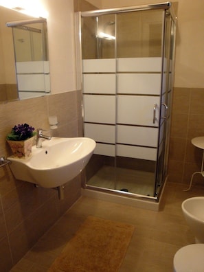 Dusche, Haartrockner, Bidet, Handtücher