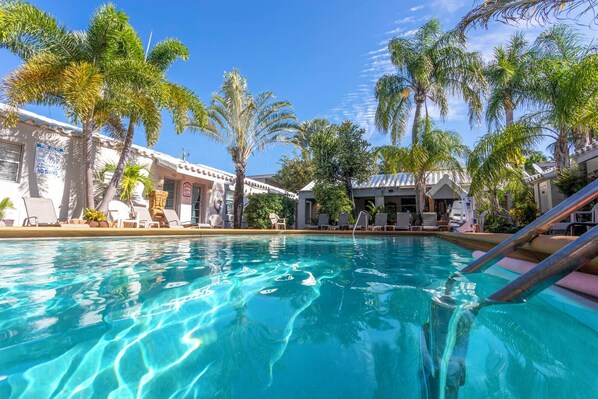 Outdoor pool, sun loungers
