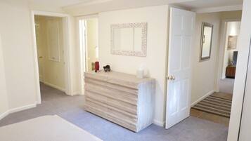 2 bedrooms, desk, laptop workspace, iron/ironing board