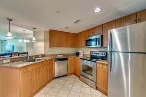 Fridge, microwave, oven, dishwasher
