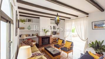 Una televisión, una chimenea