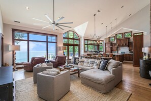 Televisio, takka, DVD-soitin, musiikkikirjasto