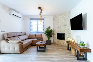 TV, fireplace