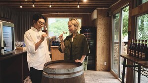 A wooden interior with a bar area, wine bottles, and a television. - Yoichi Vineyard Glamping (Yoichi)