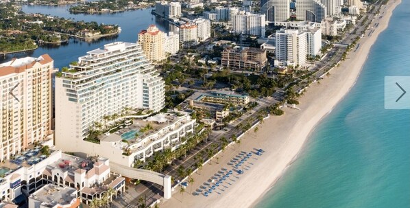 On the beach, sun-loungers, beach towels