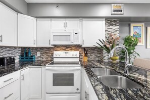 Fridge, microwave, dishwasher, coffee/tea maker