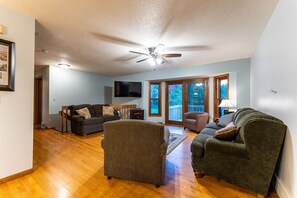 TV, DVD player, video library