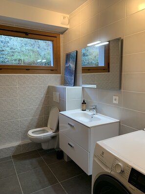 Regadera, secadora de cabello, toallas, jabón 