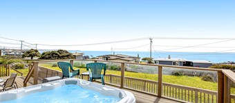 Ocean View Home w/ Private Hot Tub, Wood Stove, Large Deck & Yard - 2 Dogs OK
