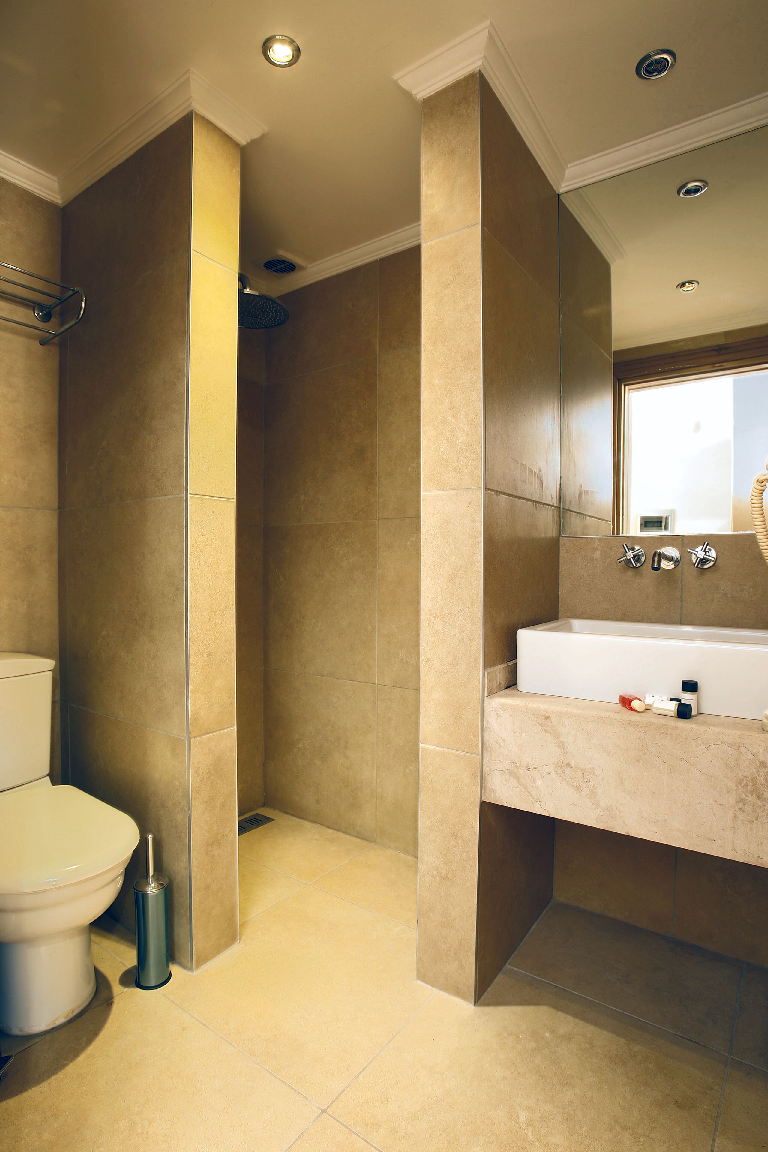 superior double room | bathroom | shower, free toiletries, hair dryer, bathrobes