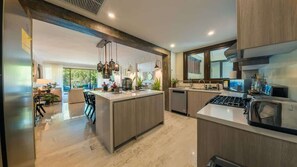 Fridge, oven, dishwasher, cookware/dishes/utensils - Modern apartment with lake view in El Portillo Qb (Las Terrenas)