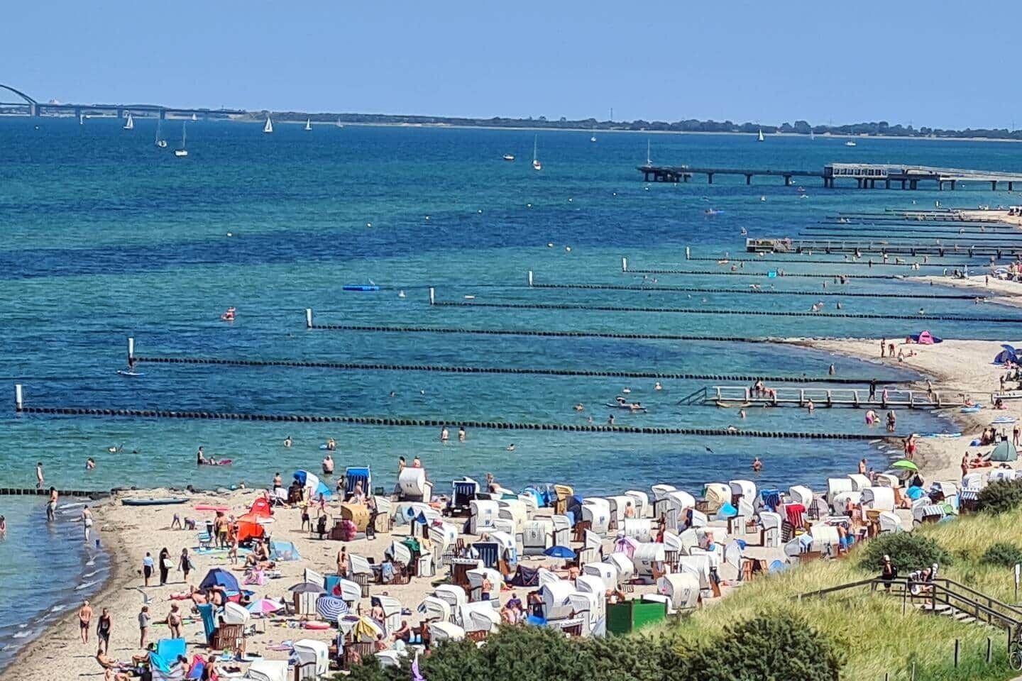 On the beach, sun loungers