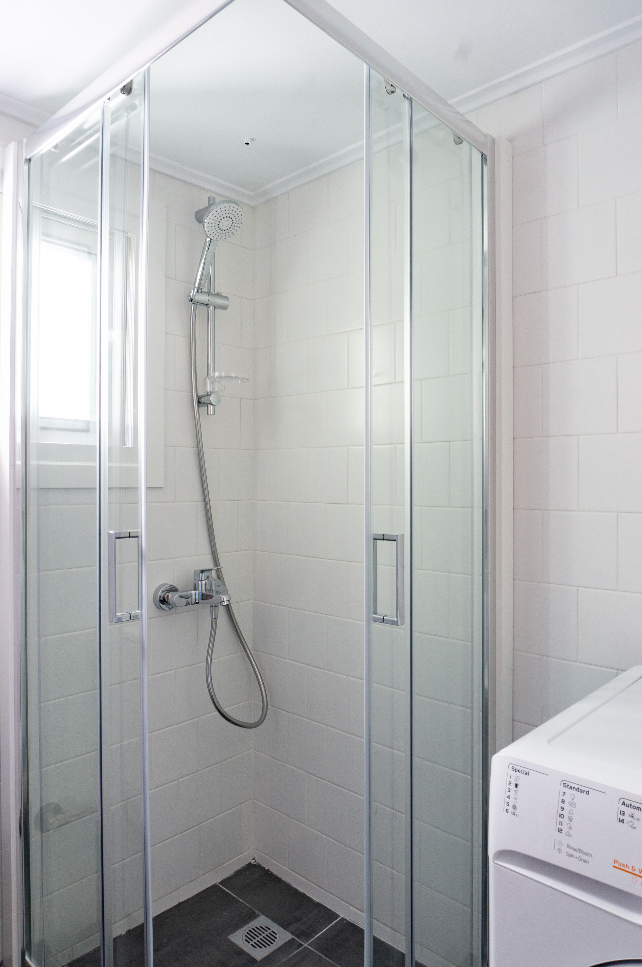 Shower, towels, toilet paper