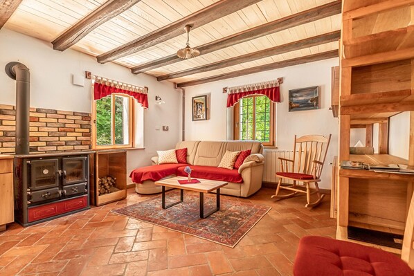 Family House, Multiple Bedrooms (House By The Stream) | Living area | 21-inch flat-screen TV with digital channels, fireplace - House By The Stream (Kanal)