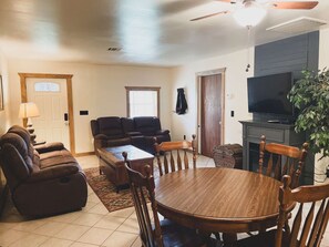 TV, fireplace, DVD player