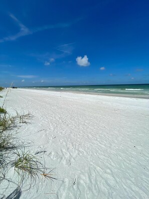 On the beach, sun loungers, beach towels - "Beachfront Bliss! 10% Off Week-Long or 15% Off Monthly Stays at Indian Rocks" (Indian Rocks Beach)