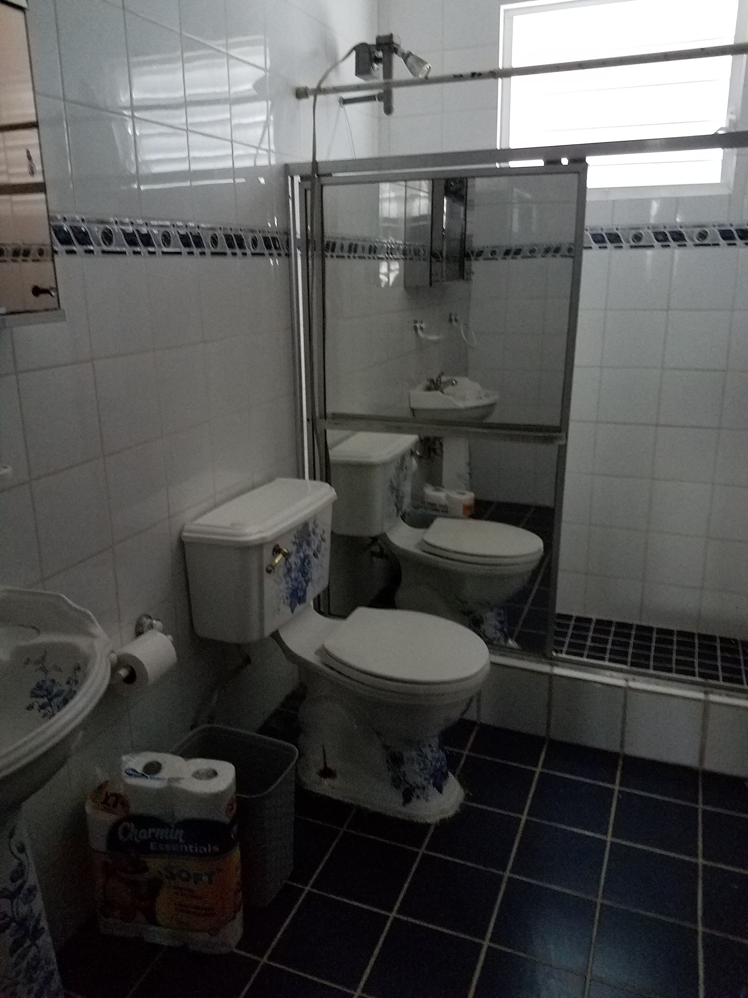 A bathroom with a toilet, bidet, and shower area.