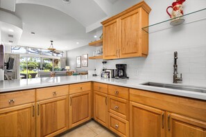 Fridge, microwave, dishwasher, coffee/tea maker