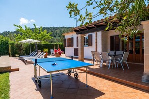 Outdoor dining - Holiday Home Can Amer with Mountain View, Wi-Fi, A/C, Pool, Garden & Terrace (Pollensa)