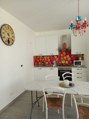 Fridge, microwave, oven, coffee/tea maker