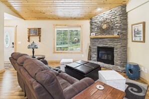 Smart TV, fireplace, DVD player, books