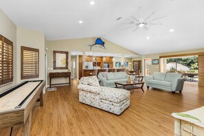 Smart TV, fireplace, video games, books