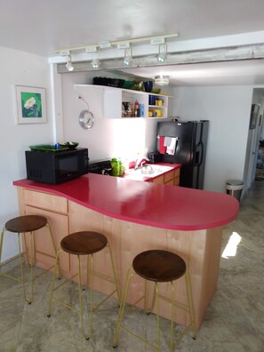Fridge, microwave, oven, stovetop - LAKEFRONT- Mid Century Bungalow (Truth or Consequences)