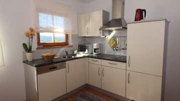 Kühlschrank, Geschirrspüler, Wasserkocher mit Kaffee-/Teezubehör