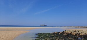 A beach with clear blue water, a sandy shore, and rocky outcrops. - Cherrytreecottage - Cosy 19thcentury/pet Friendly (Ballyliffin)