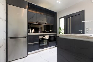 Fridge, microwave, oven, dishwasher