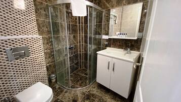Shower, hair dryer, slippers