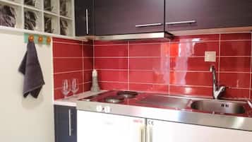 Fridge, stovetop, cookware/dishes/utensils