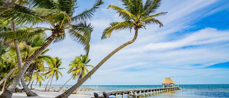 On the beach, sun-loungers, beach towels