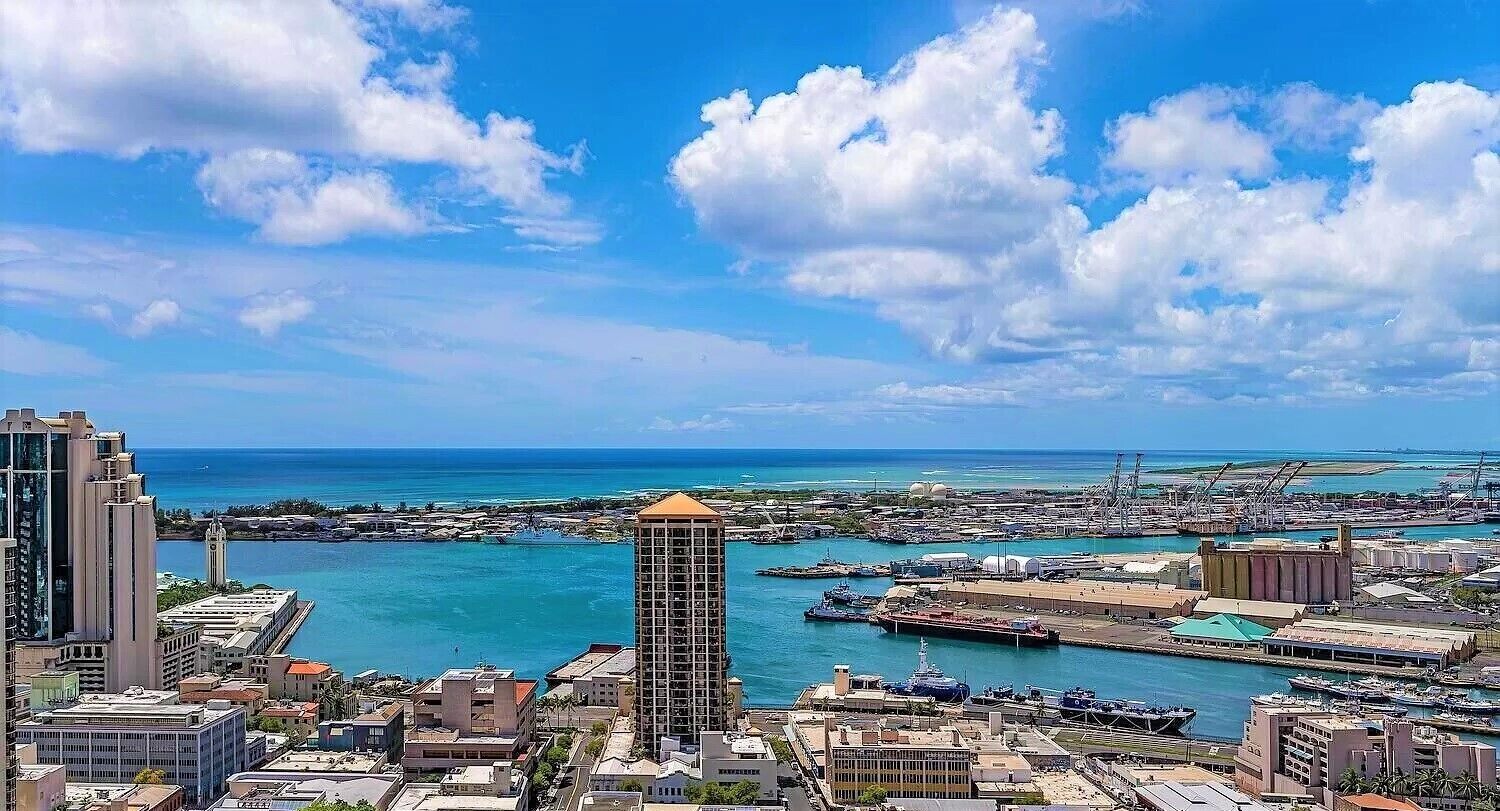 Penthouse with Stunning Harbor, Aloha Tower, and Ocean Views