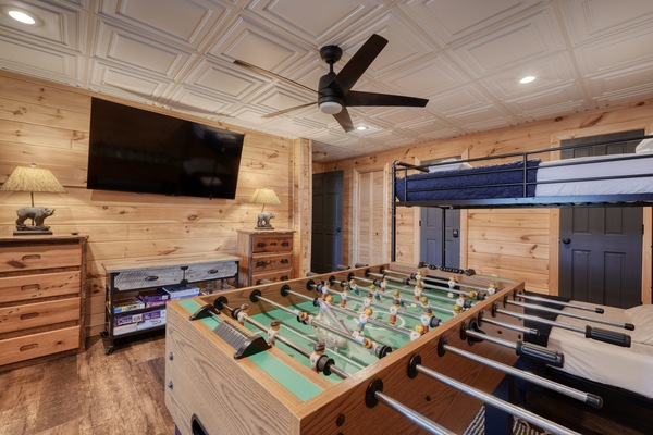 "Ultimate family fun! Foosball, movies, & cozy bunks. The cabin's highlight!"