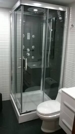 Dusche, Haartrockner, Bidet, Handtücher