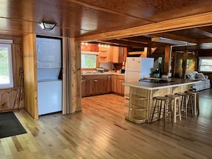 Fridge, microwave, oven, stovetop - Lakefront Cottage near Adirondacks, Pontoon Boat, Sunroom, 2 Kayaks & Canoe (Hermon)