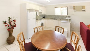 Fridge, microwave, stovetop, toaster