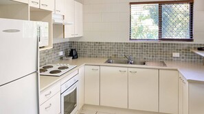 Fridge, microwave, stovetop, toaster
