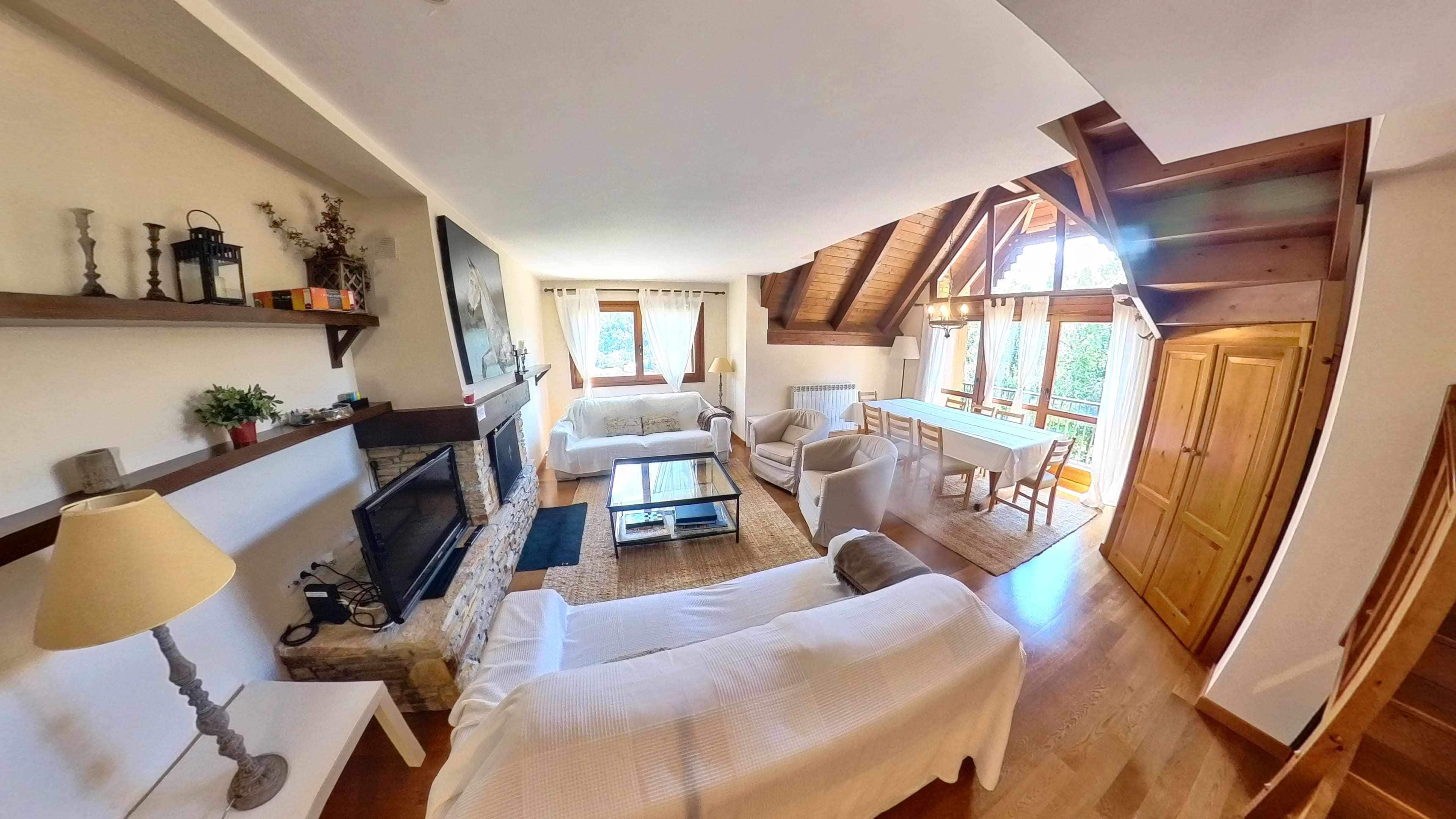 TV, fireplace