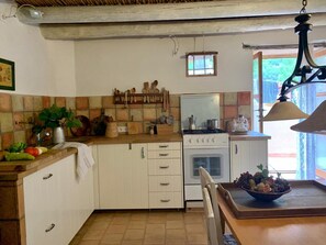 Fridge, oven, stovetop, coffee/tea maker