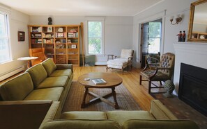 Smart TV, chimenea, libros