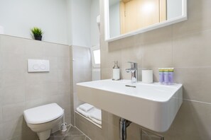 Estudio Deluxe | Baño | Regadera, secadora de cabello, jabón, shampoo 