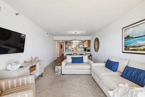 Group,Living Area, - FREE DAILY ACTIVITIES! LINENS INCLUDED*!  The PLAZA. Direct Oceanfront 2BR/2BA condo with semi-private den that can be closed off. (Ocean City)